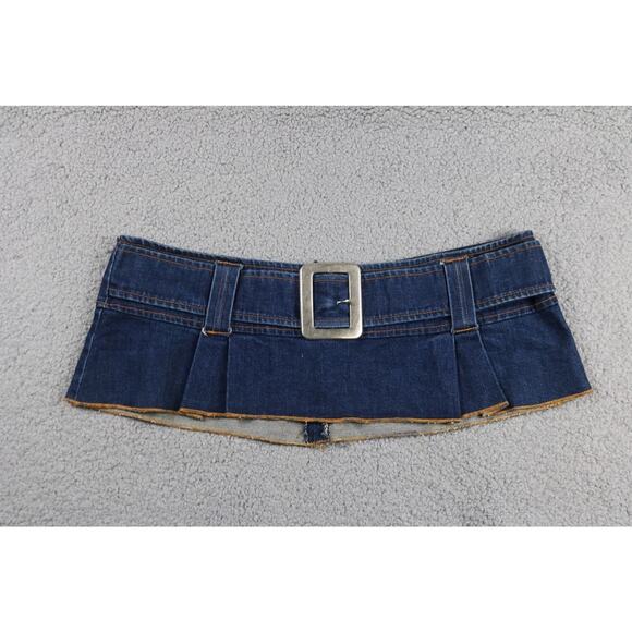 Serious LA Dresses & Skirts - Vintage Serious La Skirt L Blue Denim Micro Mini Big Buckle 6" Grunge Y2K USA